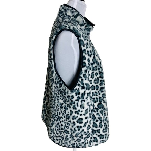 Reversible Leopard Zip Vest Faux Fur Size L Black Quilted Trendy Cozy Layering - Picture 5 of 11